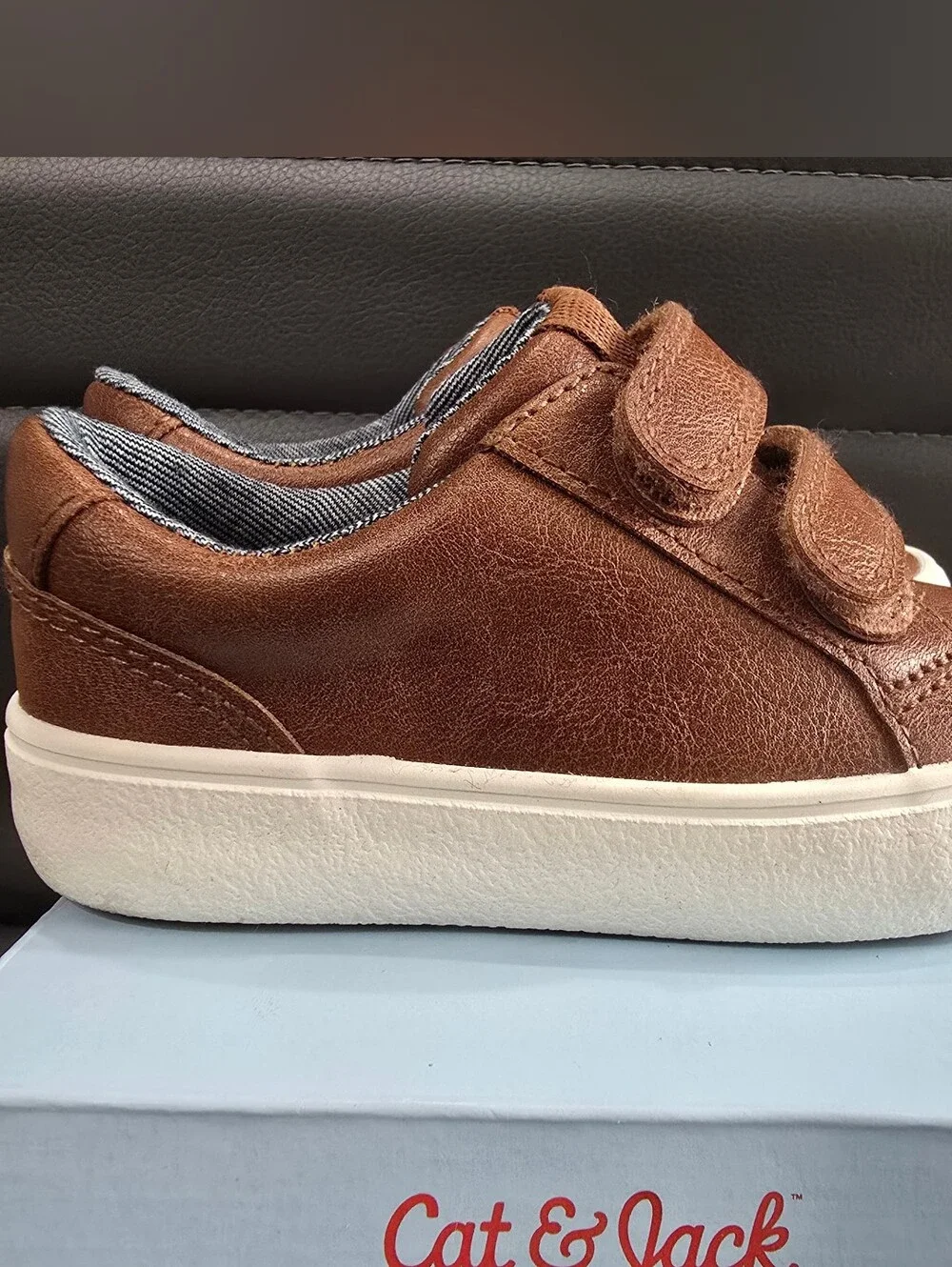 Cat & Jack Toddler Kids Boys Brown Casual Sneakers With Double Velcro Size 7T